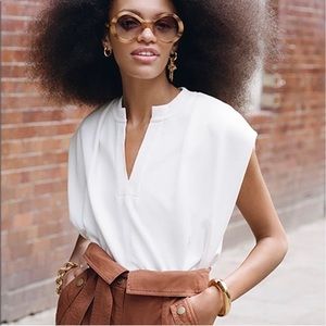 3.1 Phillip Lim Padded Shoulder French Terry Top in White